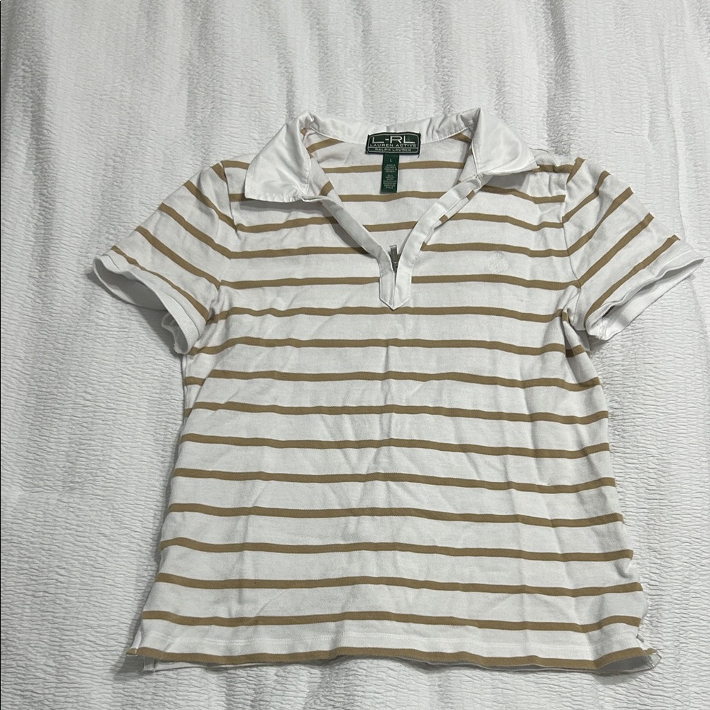 Ralph Lauren Polo Shirt white and tan striped NWOT